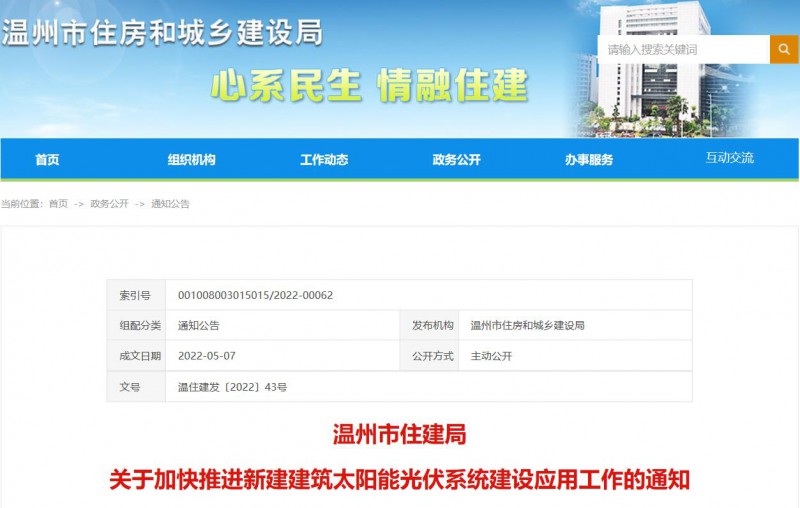 浙江溫州：政府、國企投資建筑光伏占比不低于12%，其他公共建筑不低于10%！