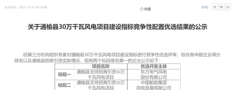 中船風(fēng)電、東方風(fēng)電獲風(fēng)電項(xiàng)目競(jìng)配指標(biāo)